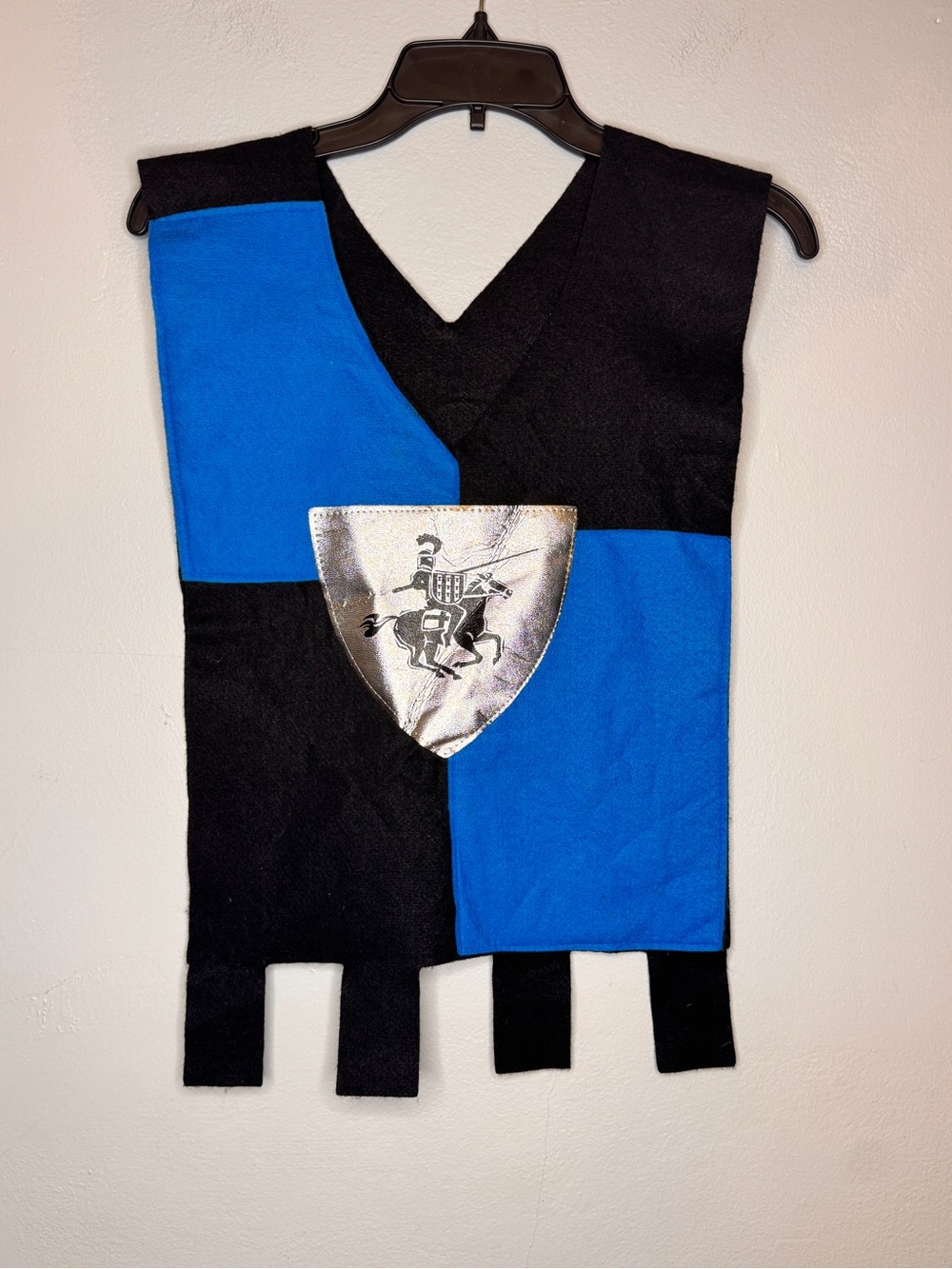 Knight Vest Blue & Black Felt Vest with Silver Shield Decal Halloween Costume
